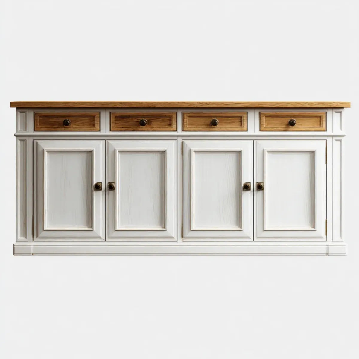 Buffet 4 portes 4 tiroirs blanc et brun 180 x 45 x 90 cm MDF et pin massif rectangulaire