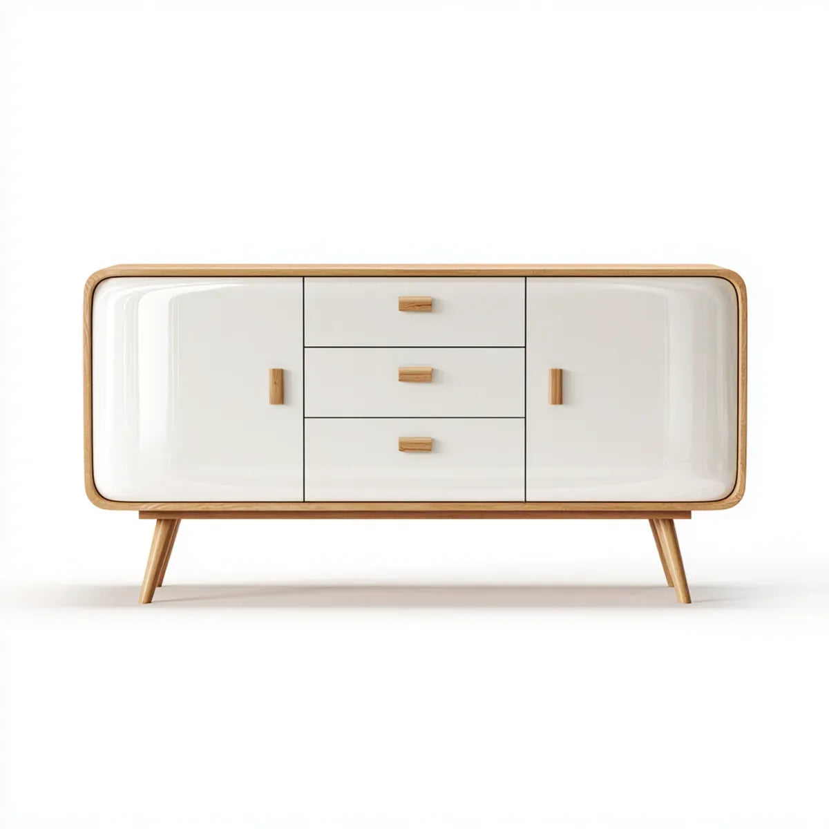 Buffet de salle à manger blanc et naturel 160 x 40 x 85 cm en MDF et hévéa rectangulaire