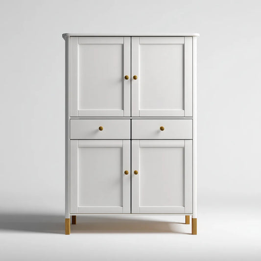 Buffet haut 4 portes 2 tiroirs blanc 100 x 40 x 180 cm en MDF rectangulaire