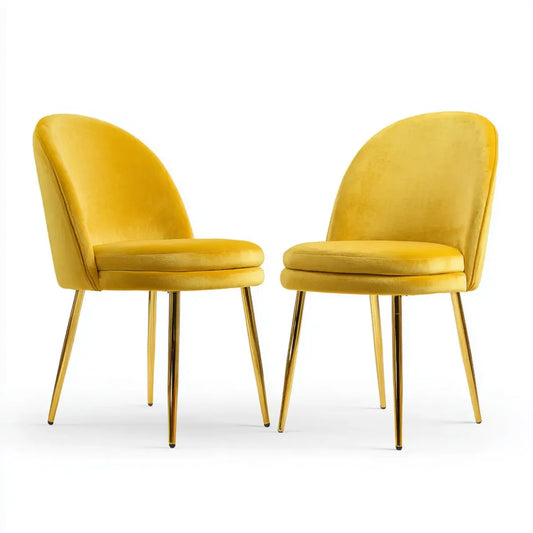 Lot de 2 chaises de salle à manger jaunes en velours polyester avec pieds en acier 46 x 55 x 86 cm