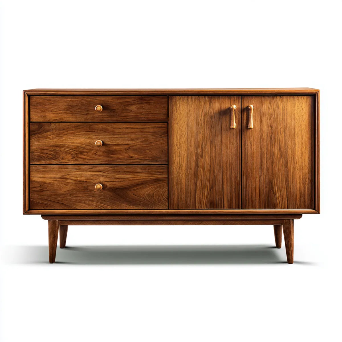 Buffet de salle à manger marron en noyer massif rectangulaire 160 x 45 x 90 cm avec 3 tiroirs et 2 portes