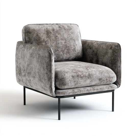 Fauteuil de salon gris en velours côtelé polyester avec accoudoirs et piètement en acier 82 x 78 x 76 cm