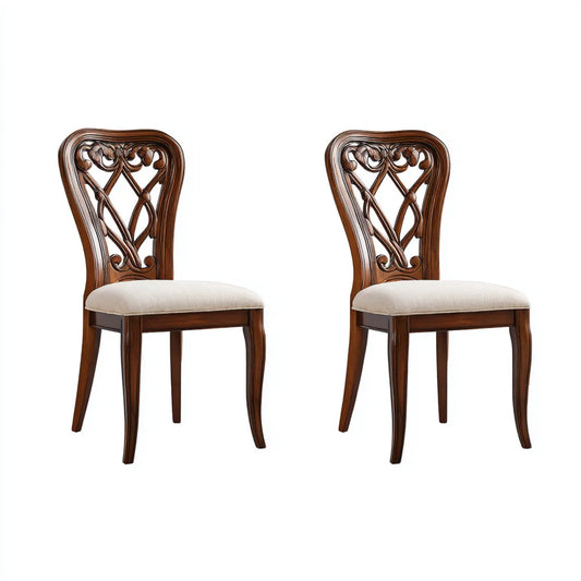 Lot de 2 chaises de salle à manger marron et beige 48 x 55 x 98 cm en bois massif et polyester à dossier ajouré