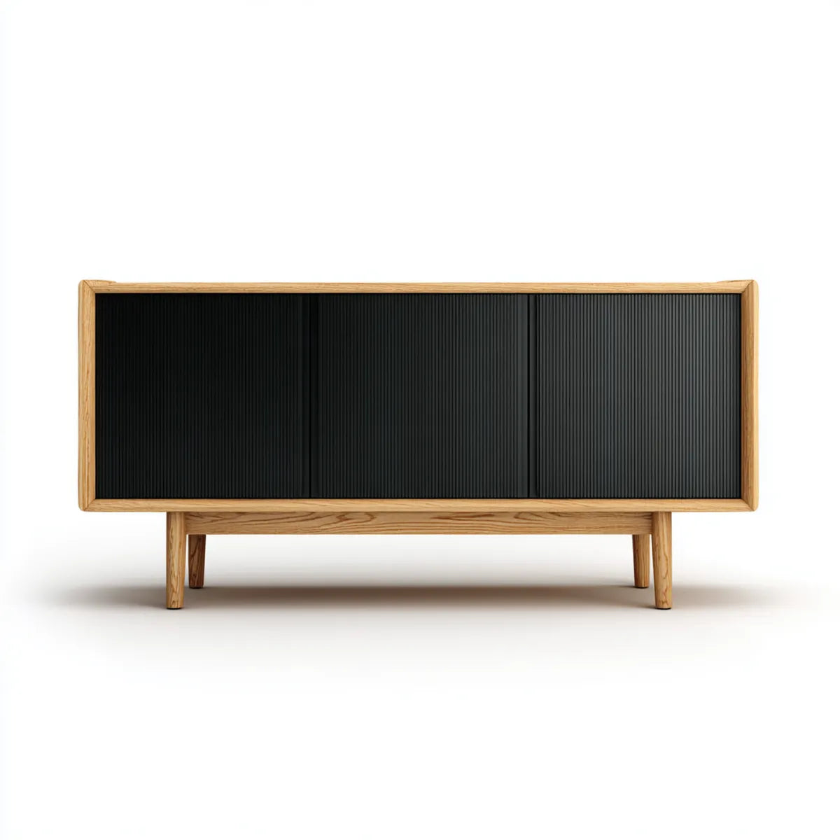 Buffet 4 portes noir et chêne 160 x 40 x 80 cm en MDF plaqué chêne rectangulaire