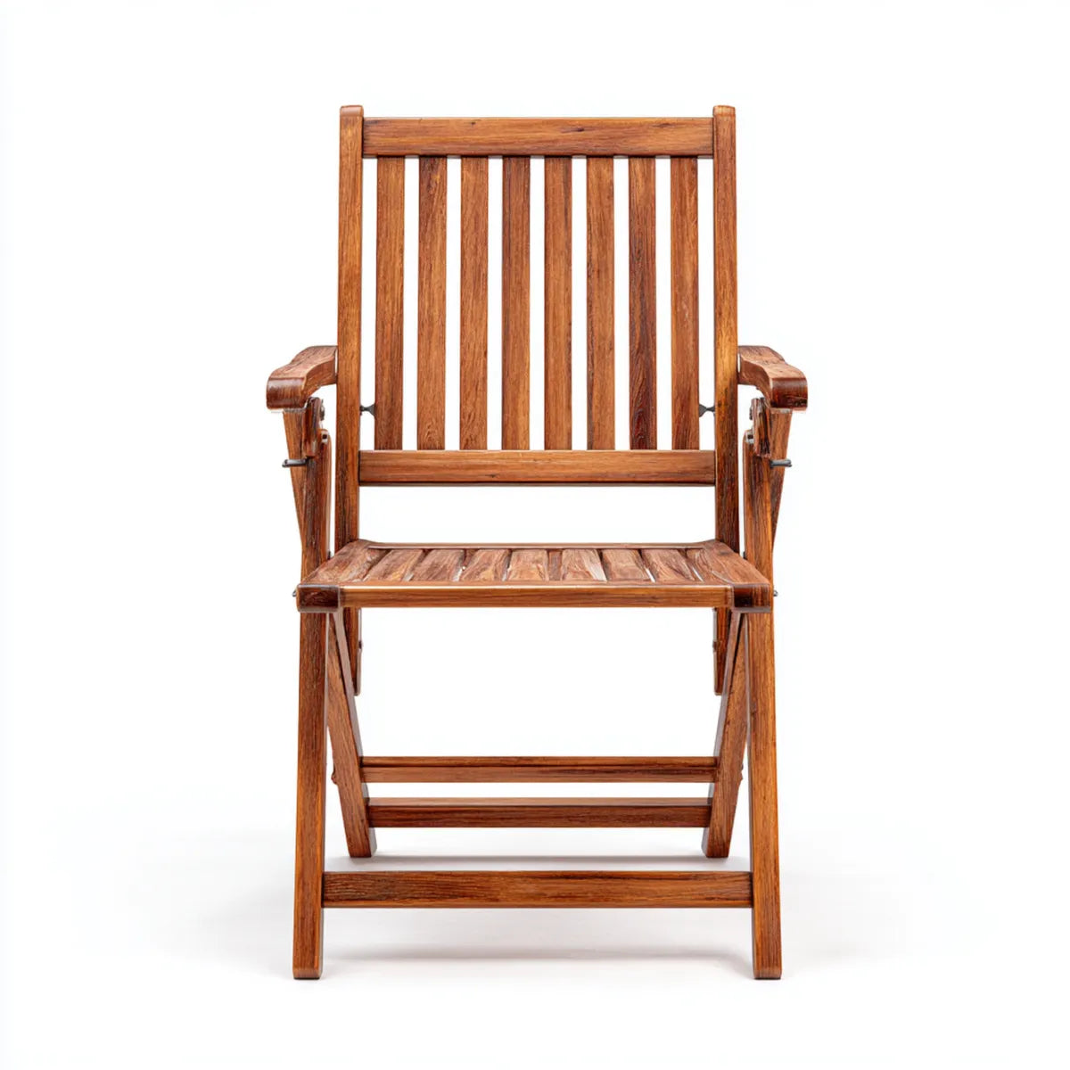 Chaise de salle à manger pliante marron en bois massif d'acacia avec accoudoirs 58 x 60 x 110 cm