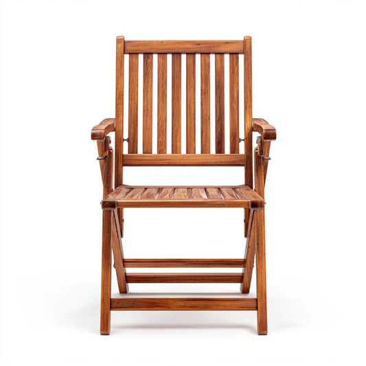 Chaise de salle à manger pliante marron en bois massif d'acacia avec accoudoirs 58 x 60 x 110 cm