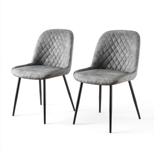 Lot de 2 chaises de salle à manger grises 48 x 57 x 86 cm en velours de polyester et acier forme arrondie