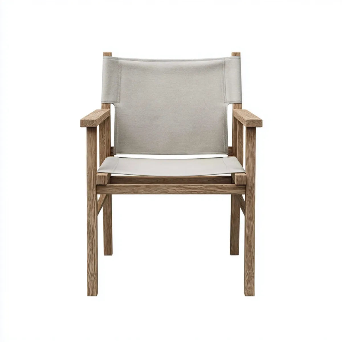 Fauteuil de salle à manger beige 60 x 58 x 82 cm en chêne massif et toile polyester à dossier rectangulaire