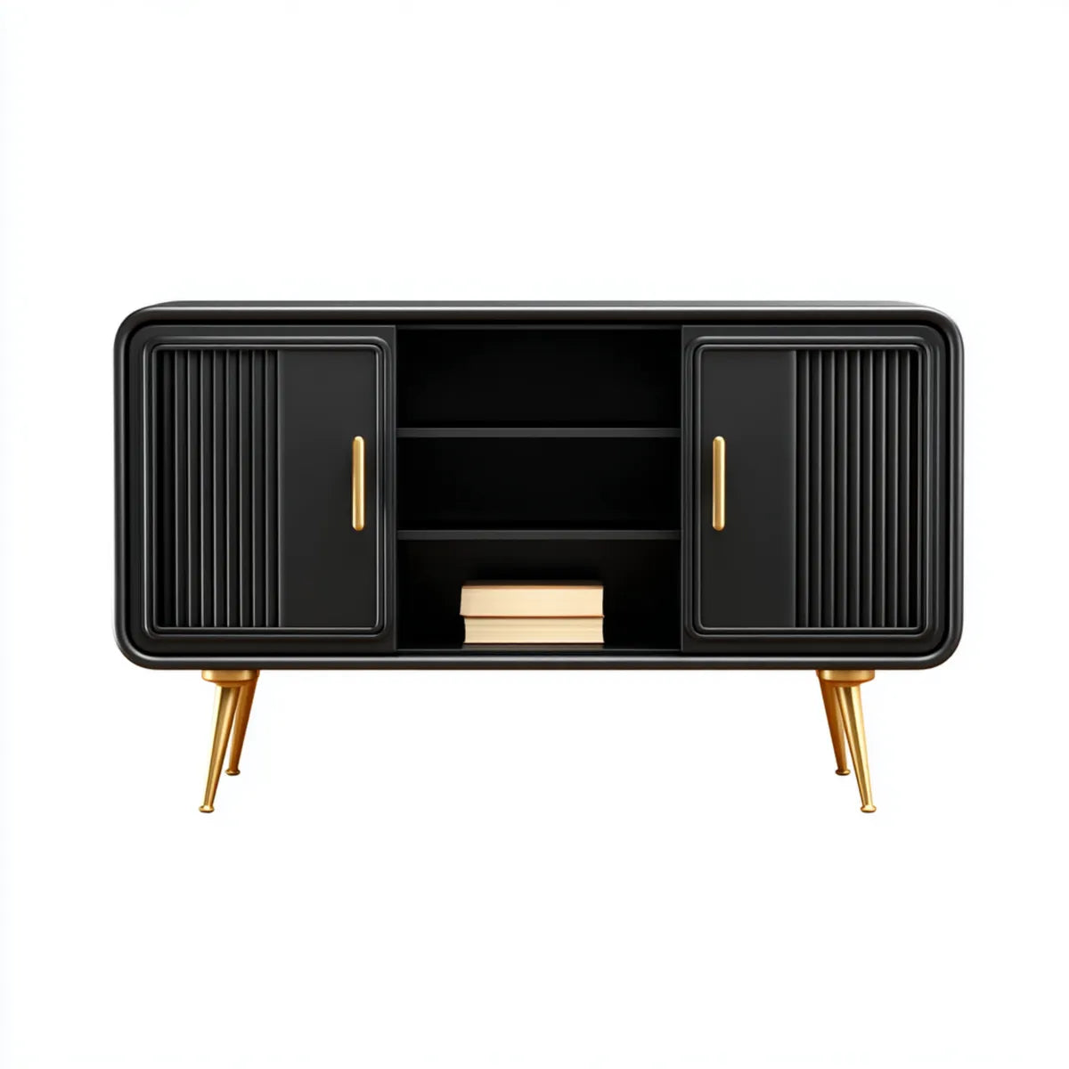 Buffet de salle à manger noir et doré 160 × 40 × 80 cm en panneaux MDF et acier rectangulaire à 2 portes