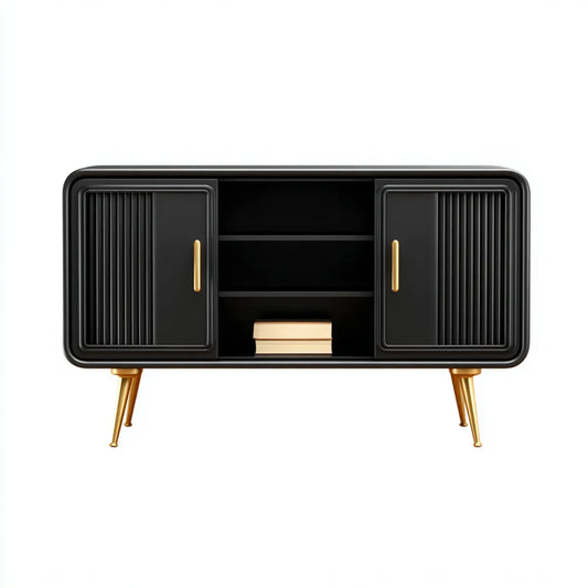 Buffet de salle à manger noir et doré 160 × 40 × 80 cm en panneaux MDF et acier rectangulaire à 2 portes