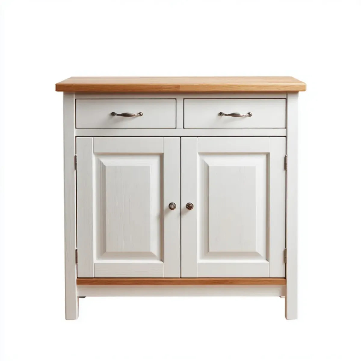 Buffet de salle à manger 2 portes 2 tiroirs blanc et naturel 80 x 40 x 90 cm pin massif et MDF rectangulaire