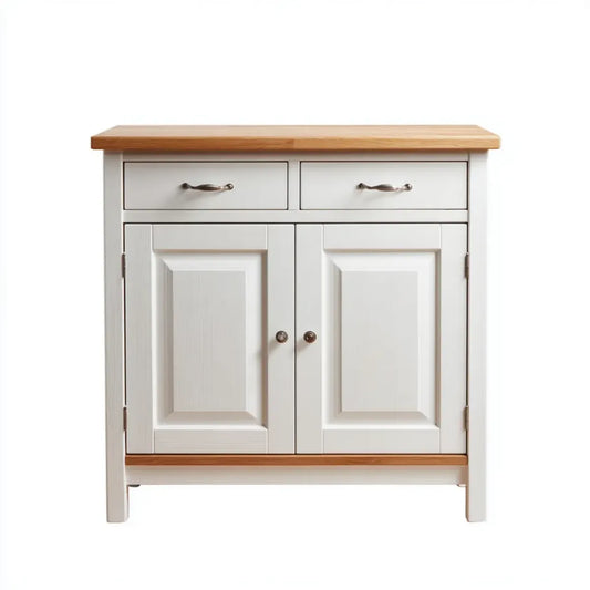 Buffet de salle à manger 2 portes 2 tiroirs blanc et naturel 80 x 40 x 90 cm pin massif et MDF rectangulaire