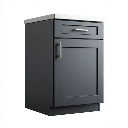 Buffet bas 1 porte 1 tiroir noir et blanc 60 x 60 x 85 cm en panneaux MDF rectangulaire