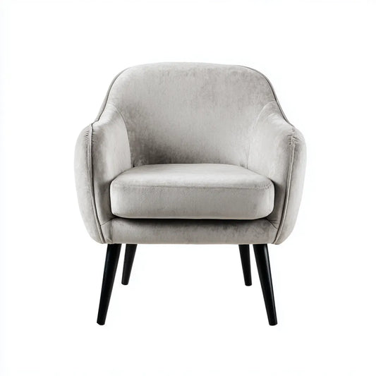 Fauteuil de salon gris largeur 76 cm velours de polyester forme arrondie