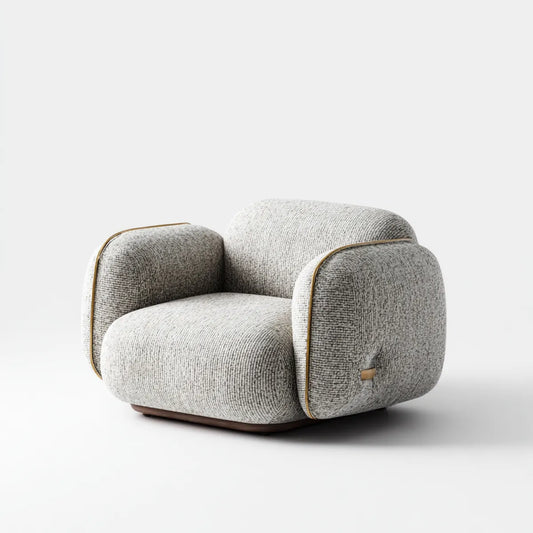 Fauteuil de salon gris clair en polyester bouclette forme arrondie 90 x 88 x 78 cm