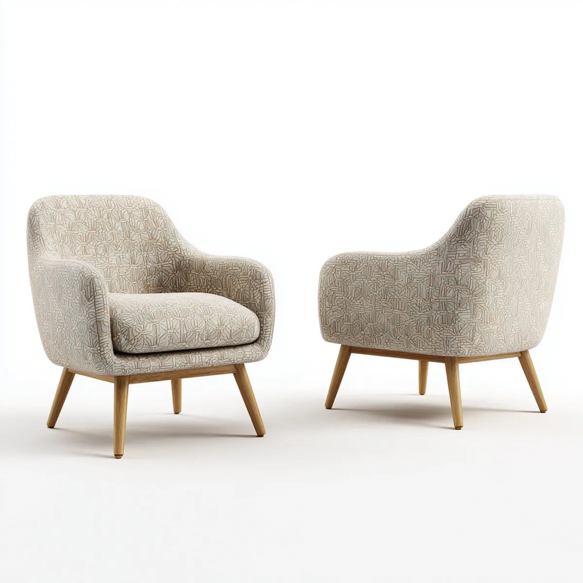 Fauteuil de salon enveloppant beige crème à motifs 75 x 78 x 82 cm en polyester et hévéa massif