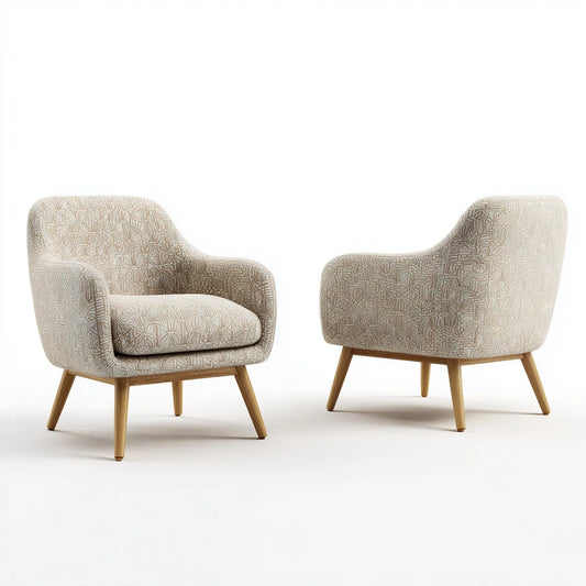 Fauteuil de salon enveloppant beige crème à motifs 75 x 78 x 82 cm en polyester et hévéa massif