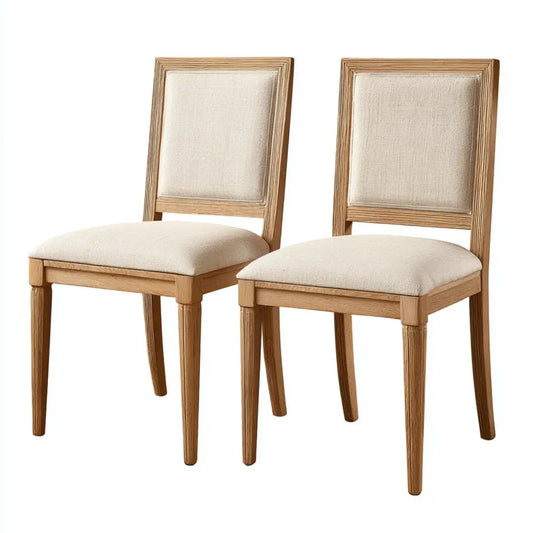 Lot de 2 chaises de salle à manger beige et bois naturel 48 x 55 x 98 cm en bois massif